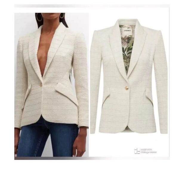L'AGENCE Jackets & Blazers - L'agence Chamberlain Blazer Single Button Safari Ecru Sparkle Cream 2